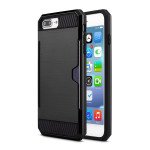 Wholesale iPhone 7 Plus Credit Card Armor Hybrid Case (Black)